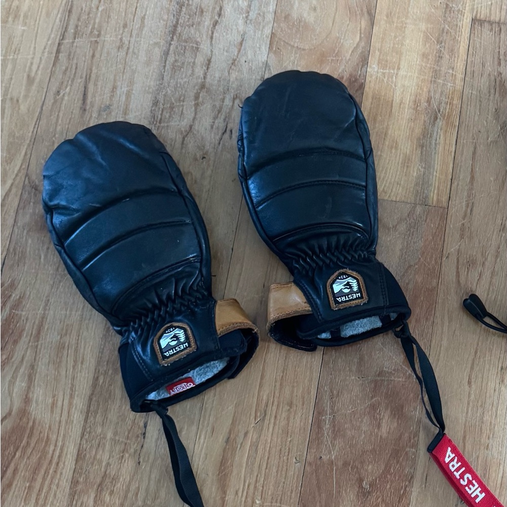 Hestra Black and Tan Leather Mittens